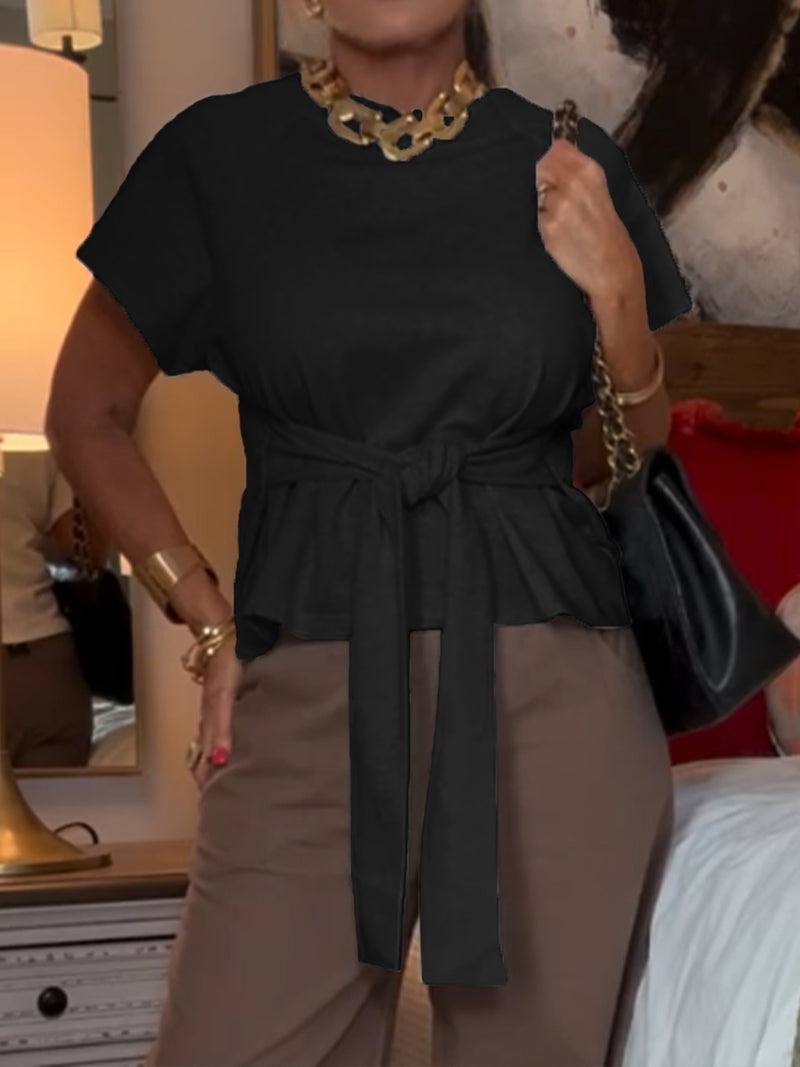 T-shirt décontracté en coton à lacets pour femme