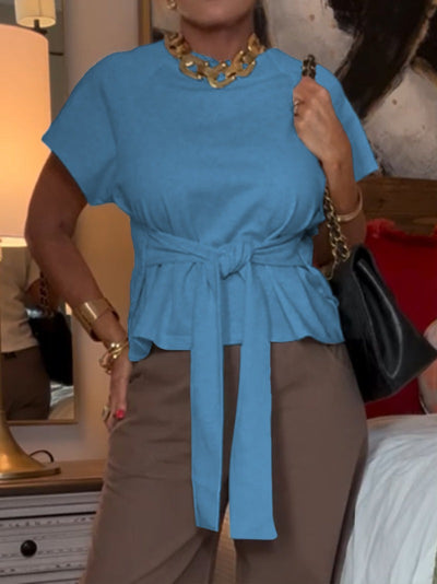 T-shirt décontracté en coton à lacets pour femme