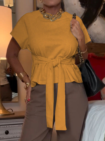 T-shirt décontracté en coton à lacets pour femme