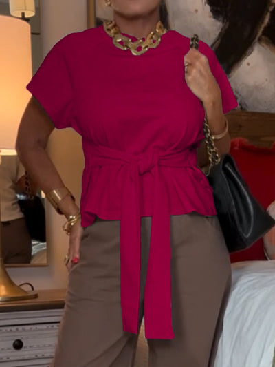 T-shirt décontracté en coton à lacets pour femme