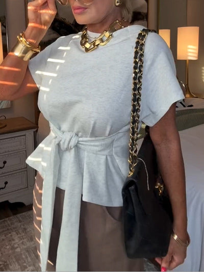 T-shirt décontracté en coton à lacets pour femme