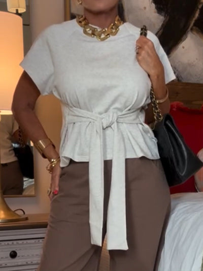 T-shirt décontracté en coton à lacets pour femme