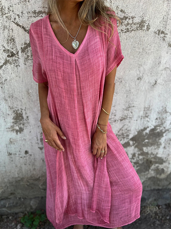 Robe Midi Ample à Col V pour Femme