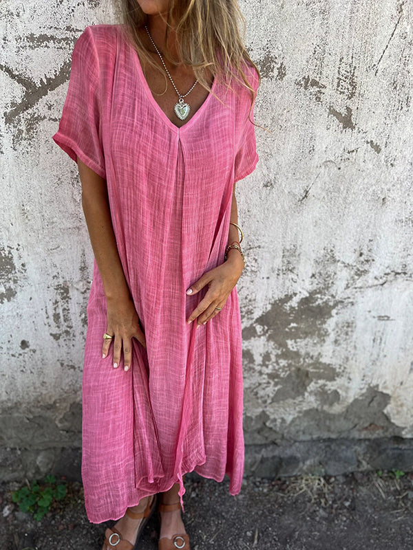 Robe Midi Ample à Col V pour Femme