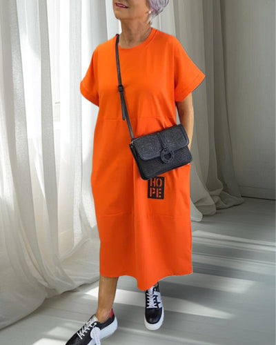 Robe Manche Courte Décontractée Droite Poche