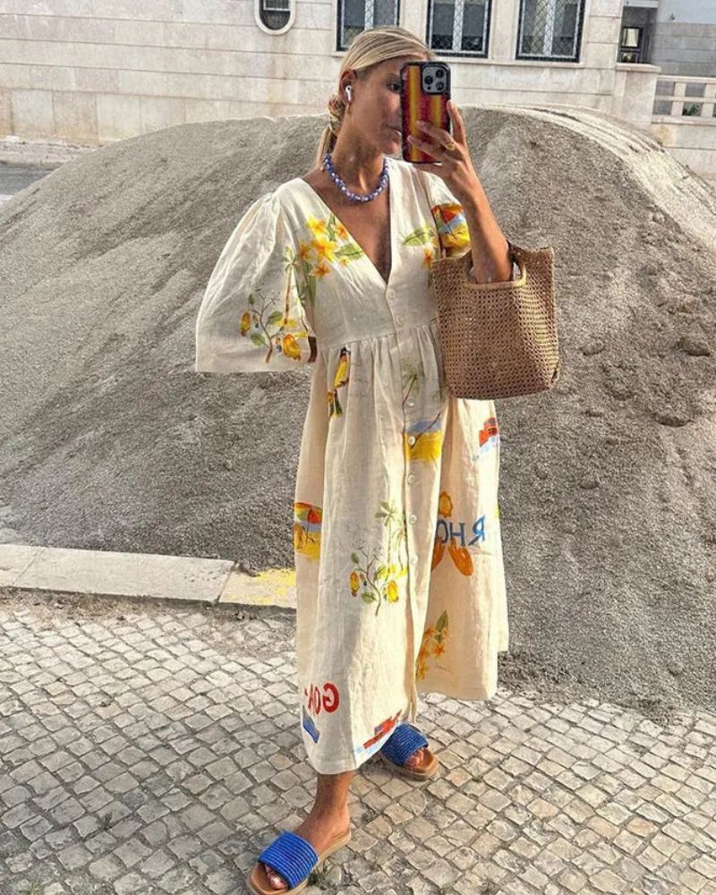 SOLÈNE | Robe en Lin Imprimée