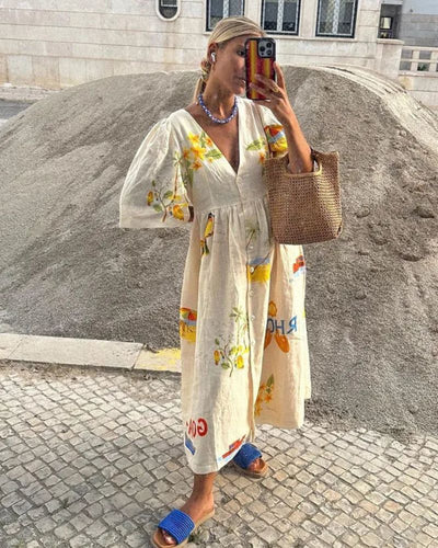 SOLÈNE | Robe en Lin Imprimée