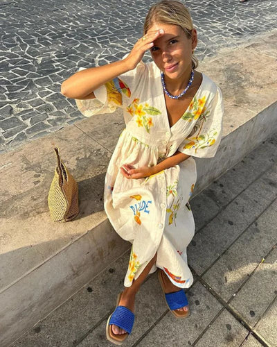 SOLÈNE | Robe en Lin Imprimée