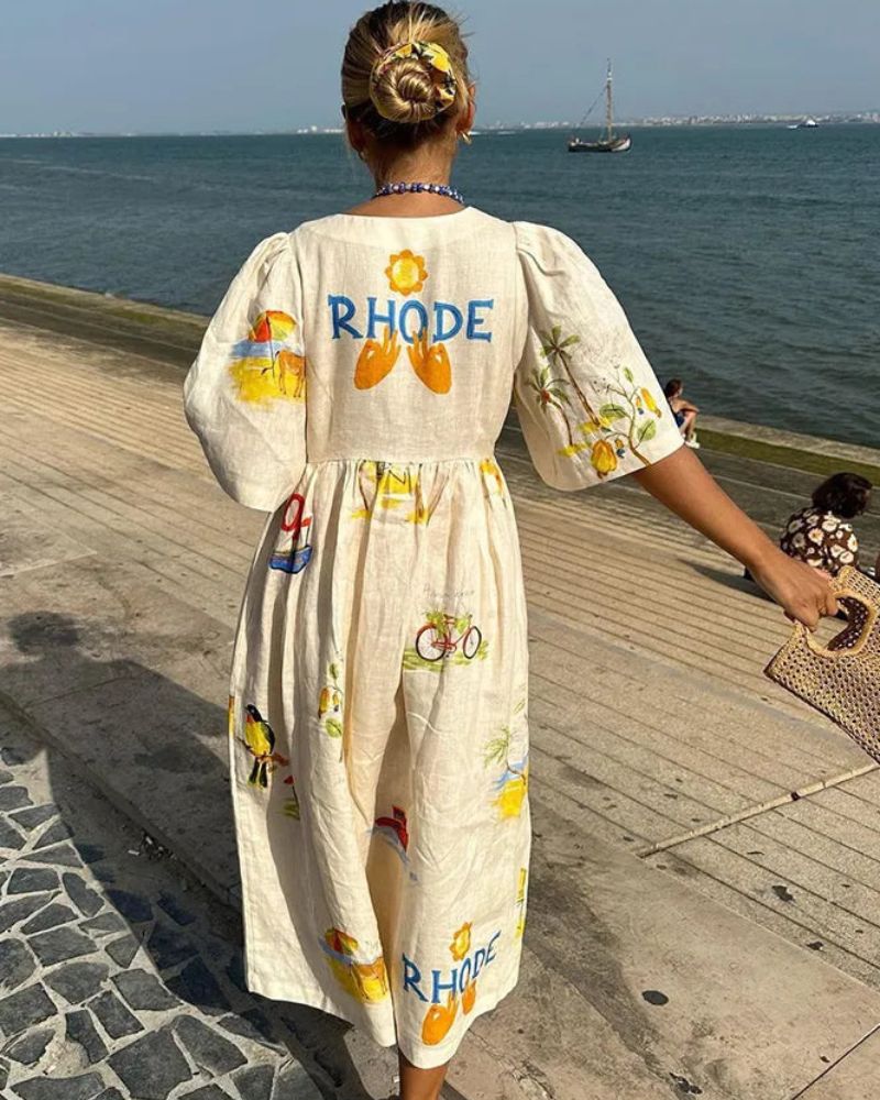 SOLÈNE | Robe en Lin Imprimée