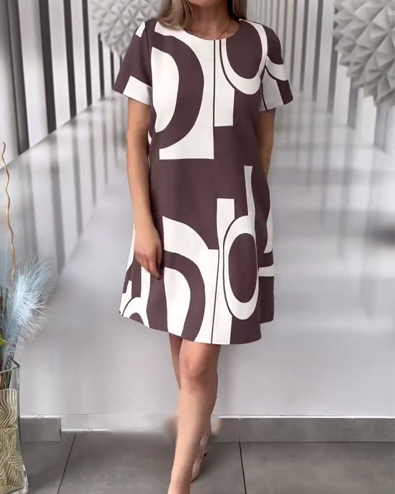 Robe Manches Courtes Motif Irrégulier