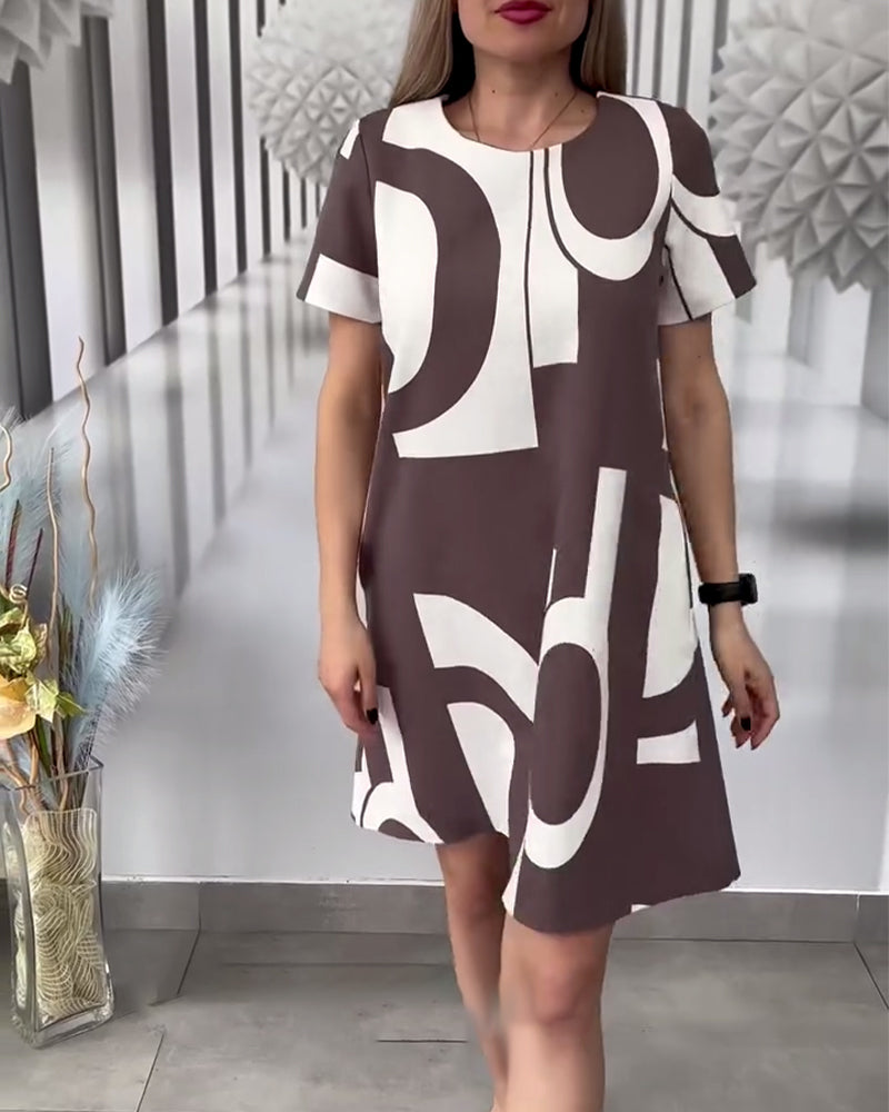 Robe Manches Courtes Motif Irrégulier