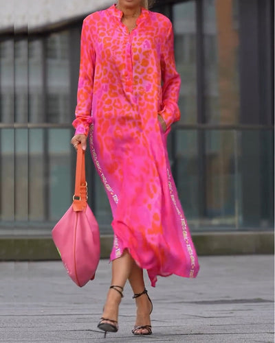 Robe Manches Longues Imprimé Léopard Fente