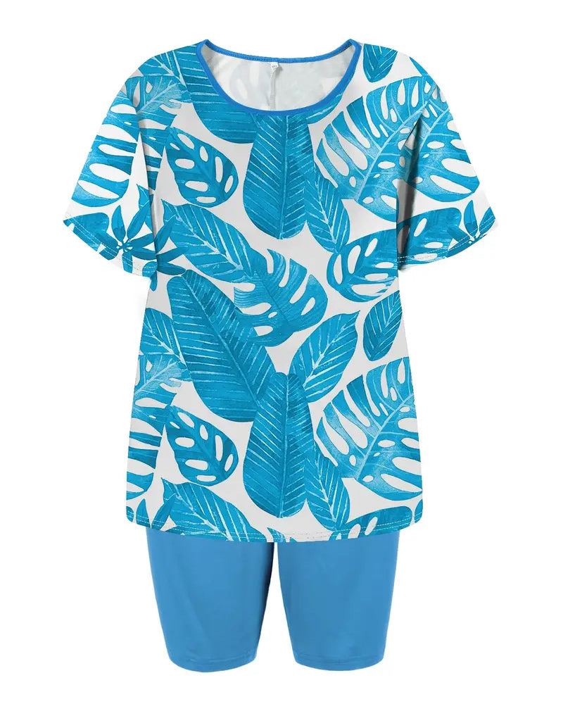 Tankini Col Rond Manches Courtes Imprimé