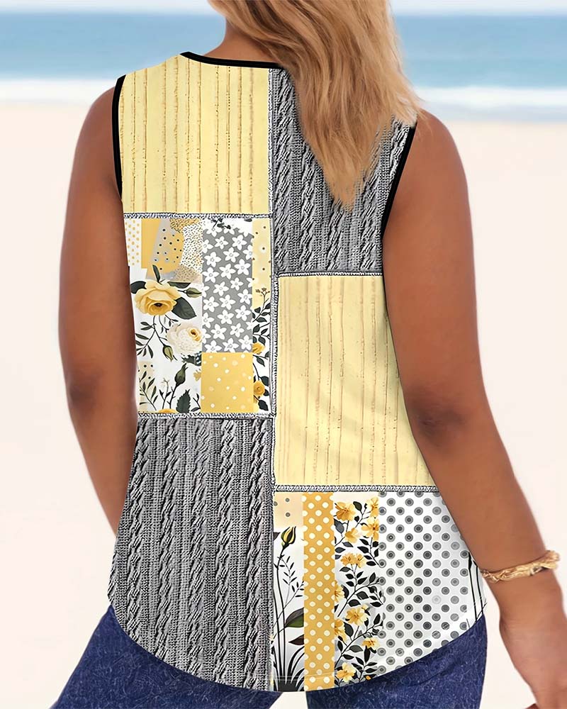 Tank Top avec Un Cou en U et un Motif Floral