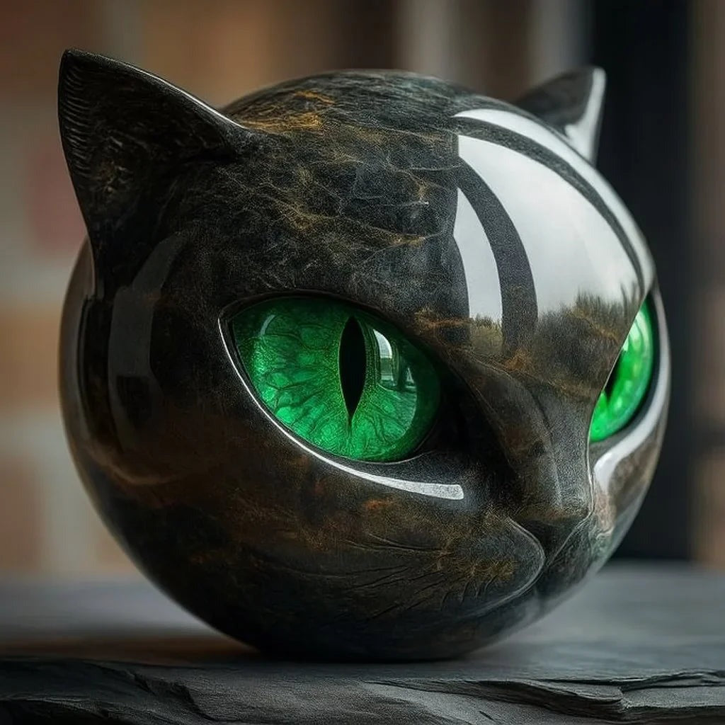 Sculpture mystique de tête de chat noir