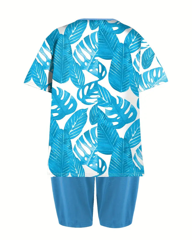 Tankini Col Rond Manches Courtes Imprimé