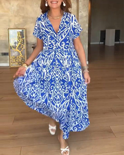 Robe Manches Courtes Imprimée Mode