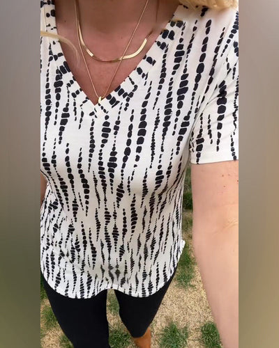 T-Shirt Imprimé Manches Courtes Col En V