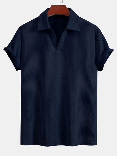 Short Sleeved V-Neck Ribbed Polo & Straight Leg Ribbed Pants