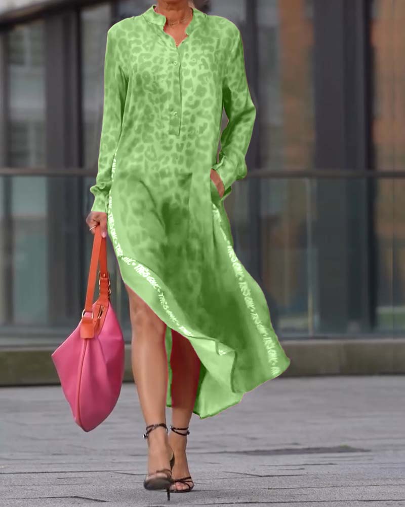 Robe Manches Longues Imprimé Léopard Fente