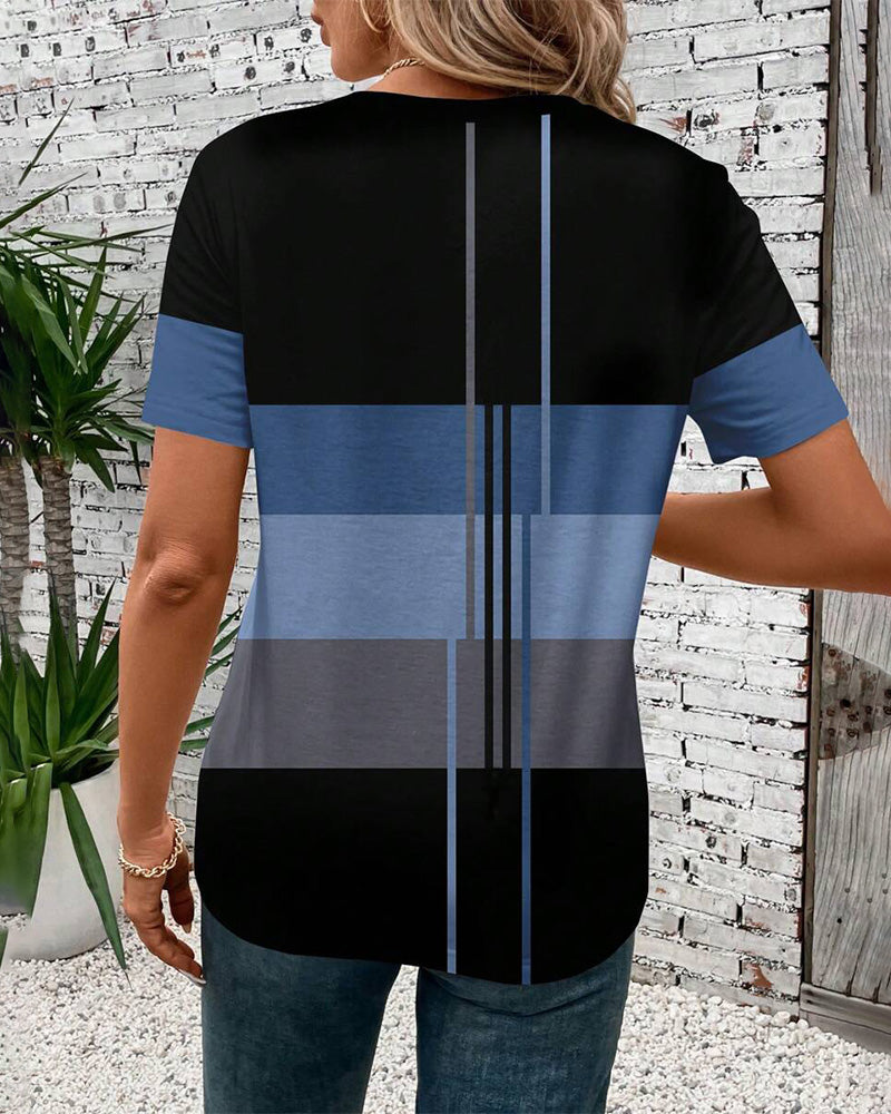 T-Shirt Col Rond Imprimé Géométrique Manches Courtes