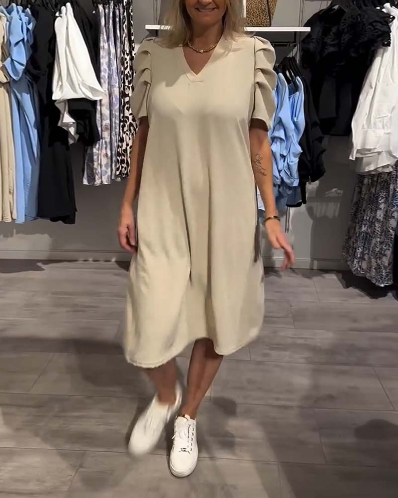 Robe Manches Bouffantes Col En V Tempéré