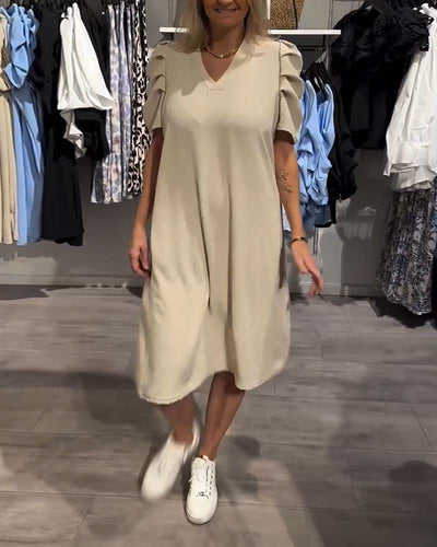 Robe Manches Bouffantes Col En V Tempéré