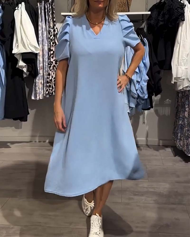 Robe Manches Bouffantes Col En V Tempéré