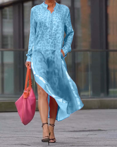 Robe Manches Longues Imprimé Léopard Fente