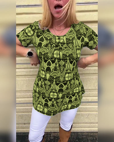 T-shirt décontracté rétro col rond imprimé