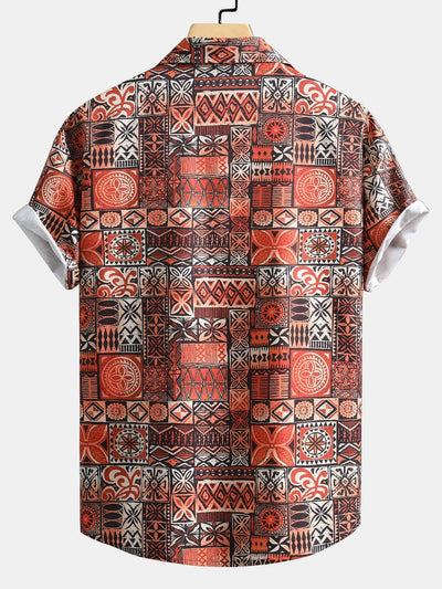 Tile Patchwork Print Button Up Shirt