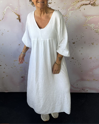 Robe Style Forêt Col En V Plissée Unie