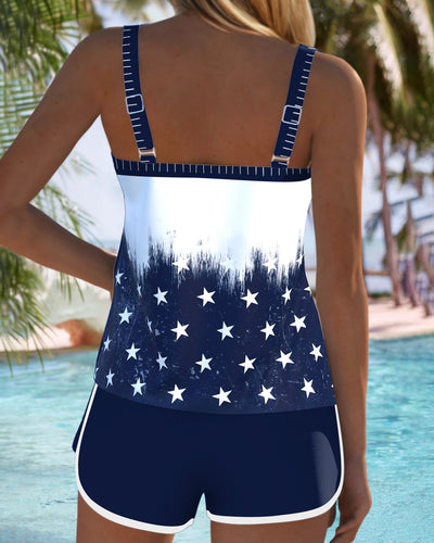 Tankini Drapeau Américain Imprimé Cœur Deux Pièces