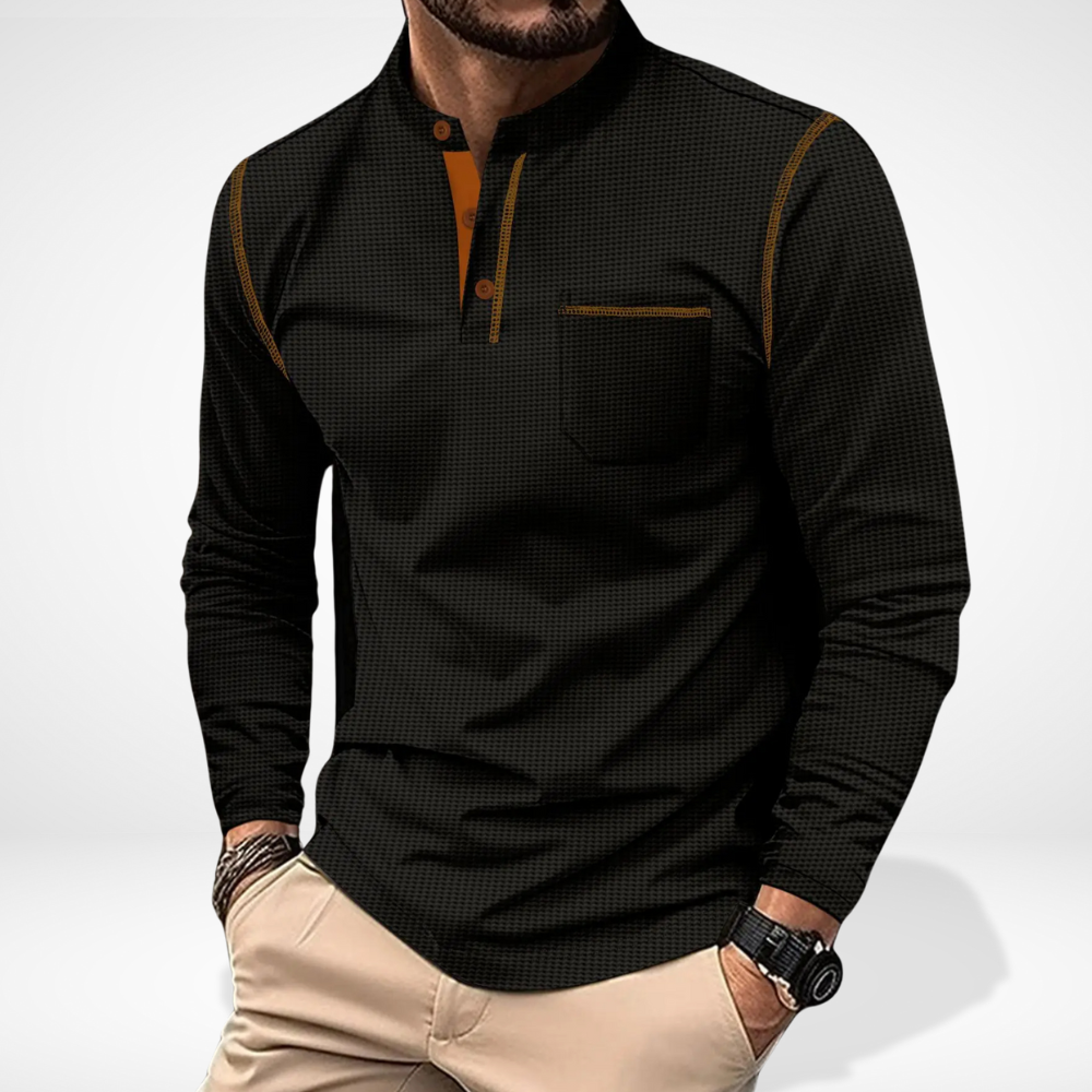 T-shirt manches longues à col boutonné contrasté pour Homme – Carmello