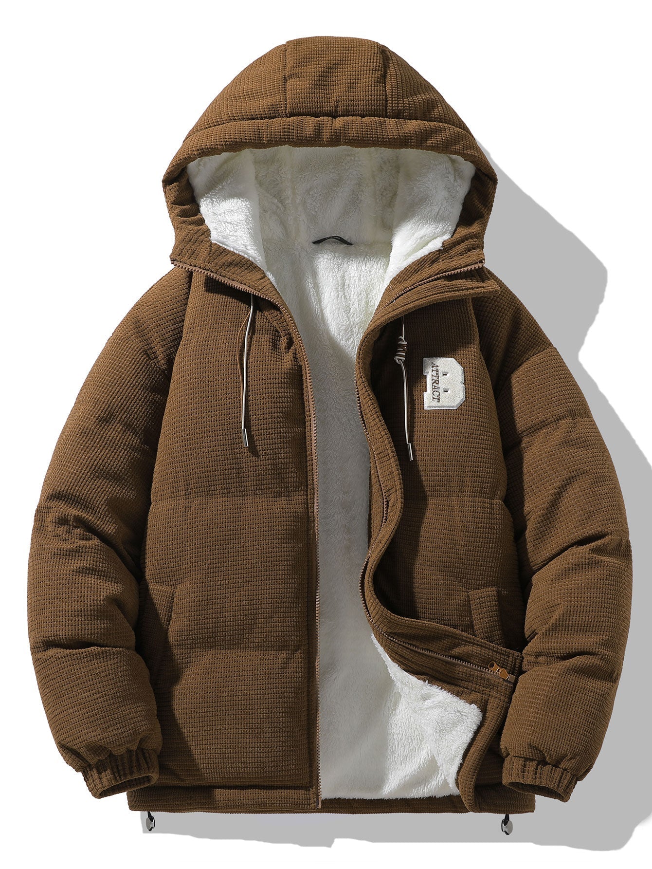 Teddy Lined Corduroy Hooded Puffer Coat