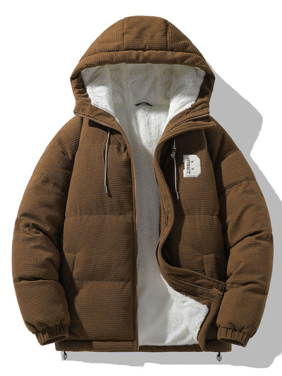 Teddy Lined Corduroy Hooded Puffer Coat