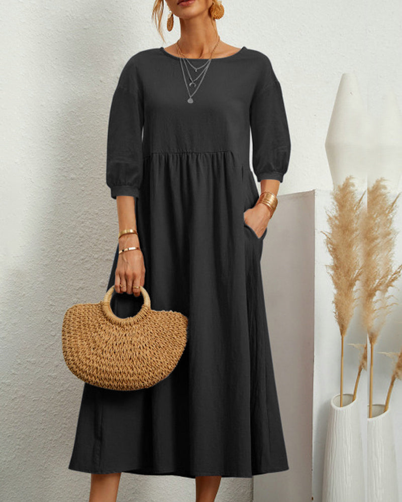 Robe Midi pour Femme avec Col Rond et Poches