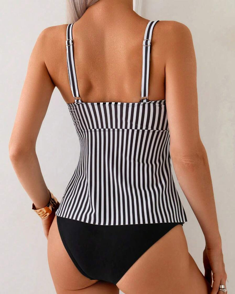 Tankini à Rayures Verticales Deux Pièces Triangle