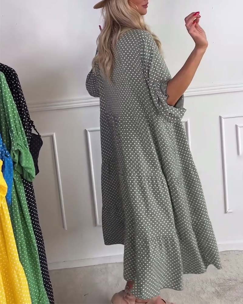 Robe Manches Mi-Longues À Pois Droite