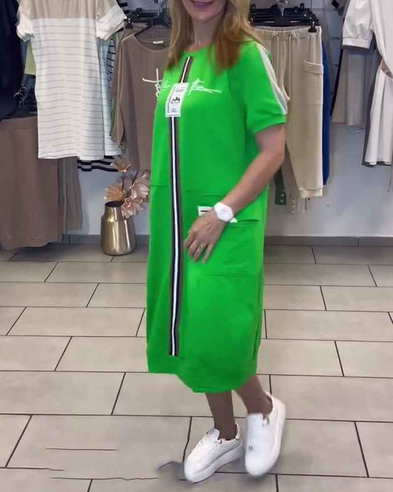 Robe Manches Courtes Imprimée Droite