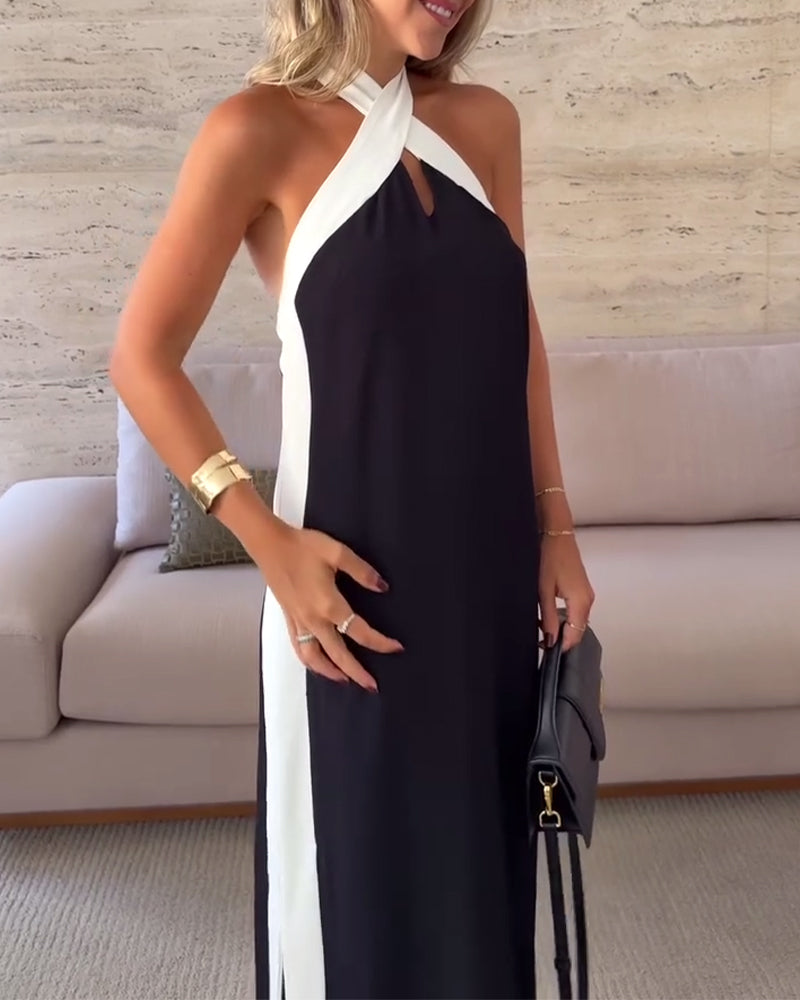 Robe Tempérament Halterneck Couleur Contrastée