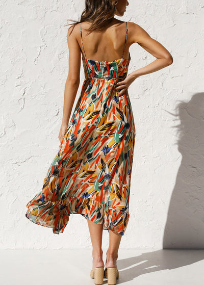 Sophie Paris® | Robe sans manches à bretelles spaghetti en coton orange à volants