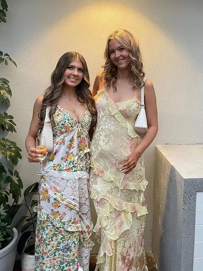 Robe longue pour femme - Bretelles spaghetti - Modèle fluide - Couche sur couche froissée