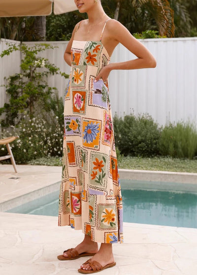 Robe sans manches à bretelles spaghetti en coton taille haute