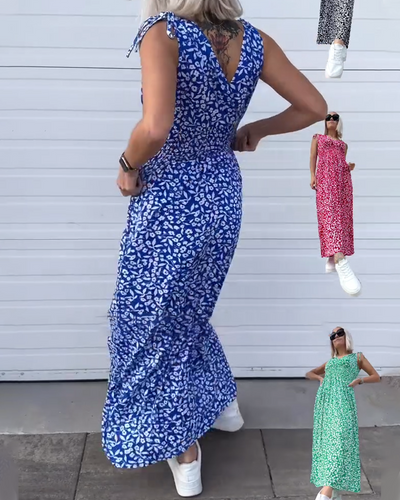 Robe Sans Manches Taille Fleurie Longue