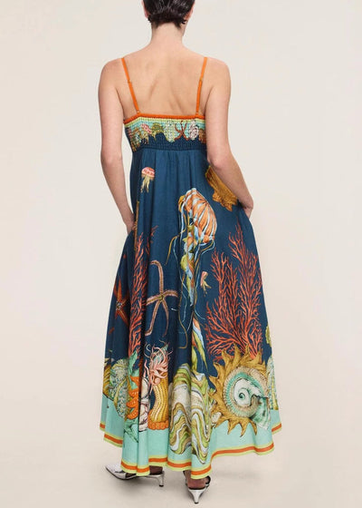 Sophie Paris® I Robe sans manches en lin avec bretelles fines et imprimé Marine italienne