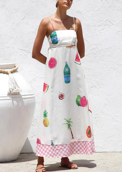 Robe Maxi Bohème Blanche à Bretelles Spaghetti avec Patchwork