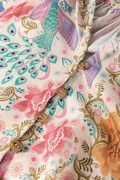 Sophie Paris® | Robe à col cranté imprimée avec manches lanterne