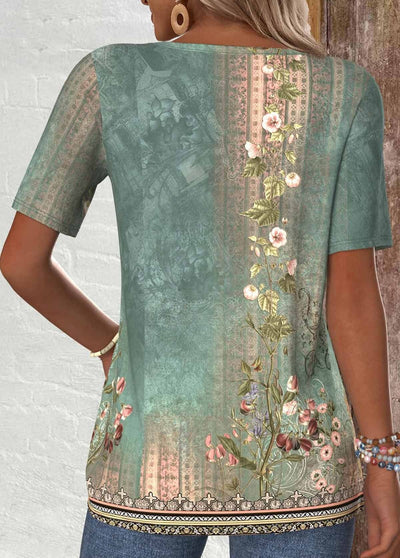 T-shirt imprimé floral vert sauge