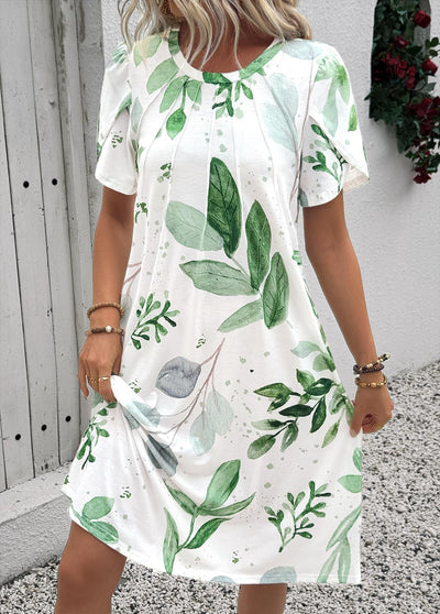 Robe trapèze à imprimé feuilles blanches